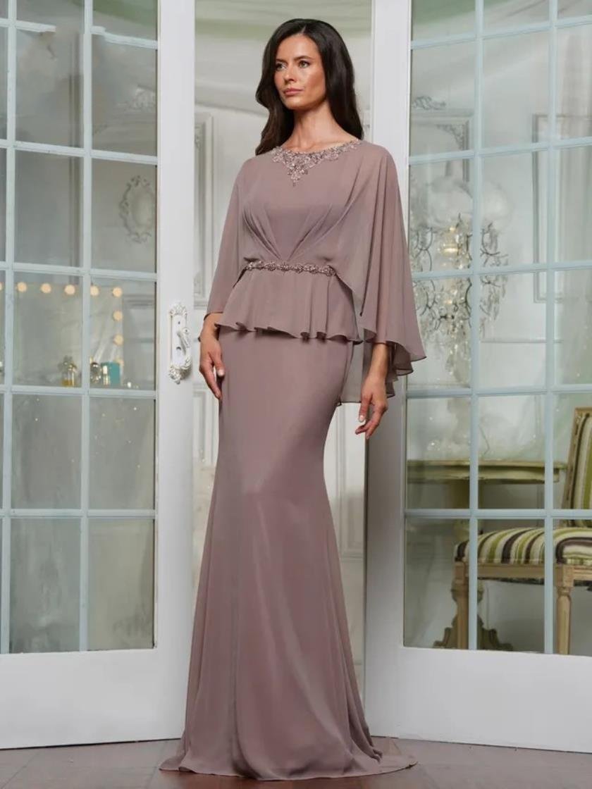 Mother of the Bride Dresses Long Formal Mother of the Bride Cape Dress Taupe