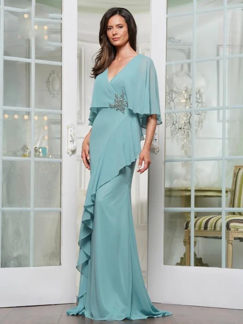 Mother of the Bride Dresses Long Mother of the Bride Formal Cape Dress Sage