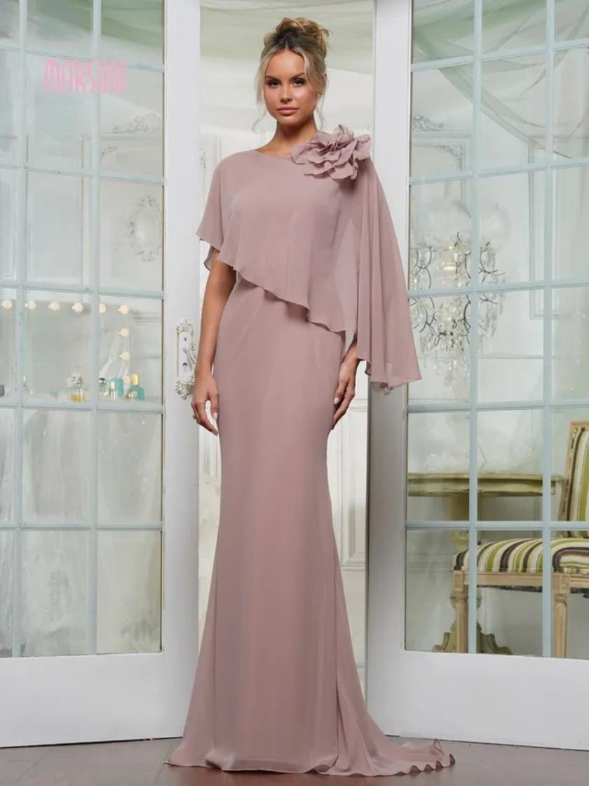 Marsoni MV1347 Long Formal Mother of the Bride Cape Dress