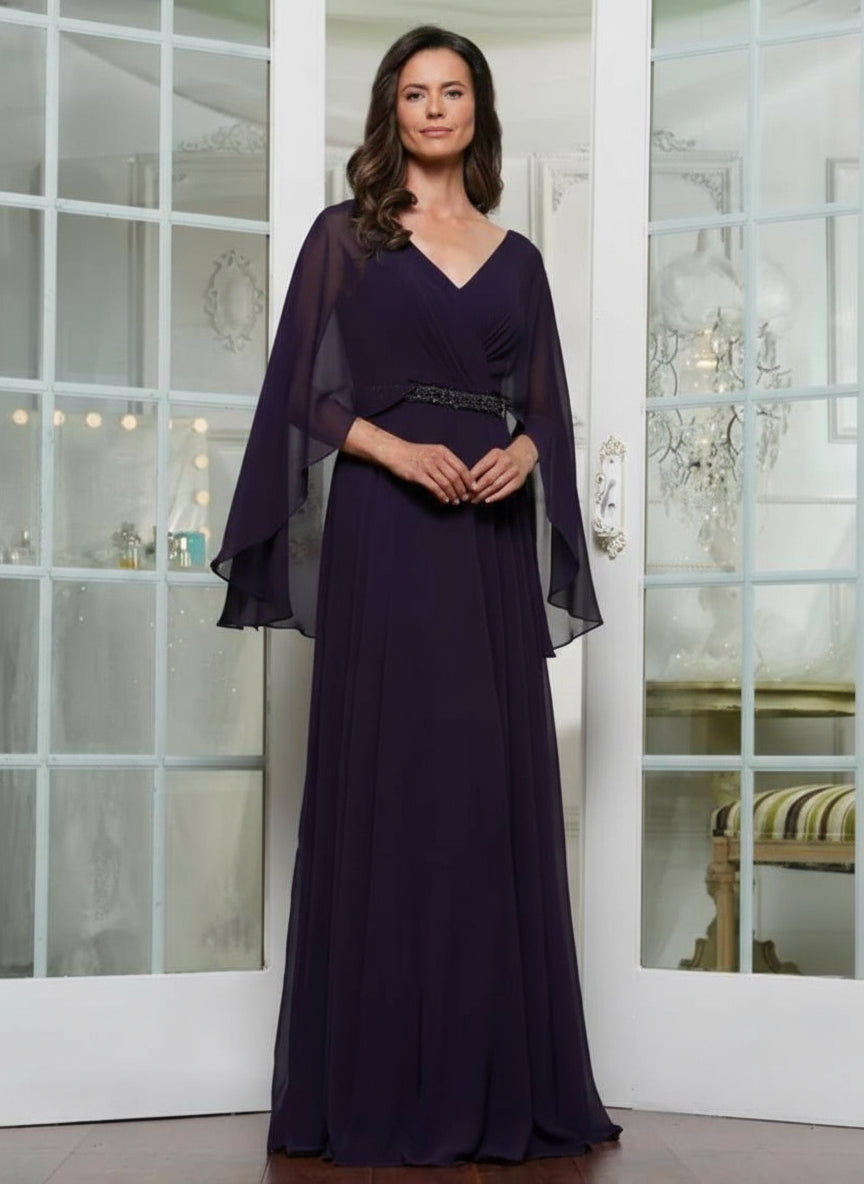Formal Dresses Beaded Formal Mother of the Bride Dress Aubergine