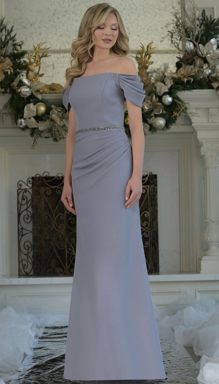 Marsoni MV1352 Fitted Long Formal Beaded Dress Gray