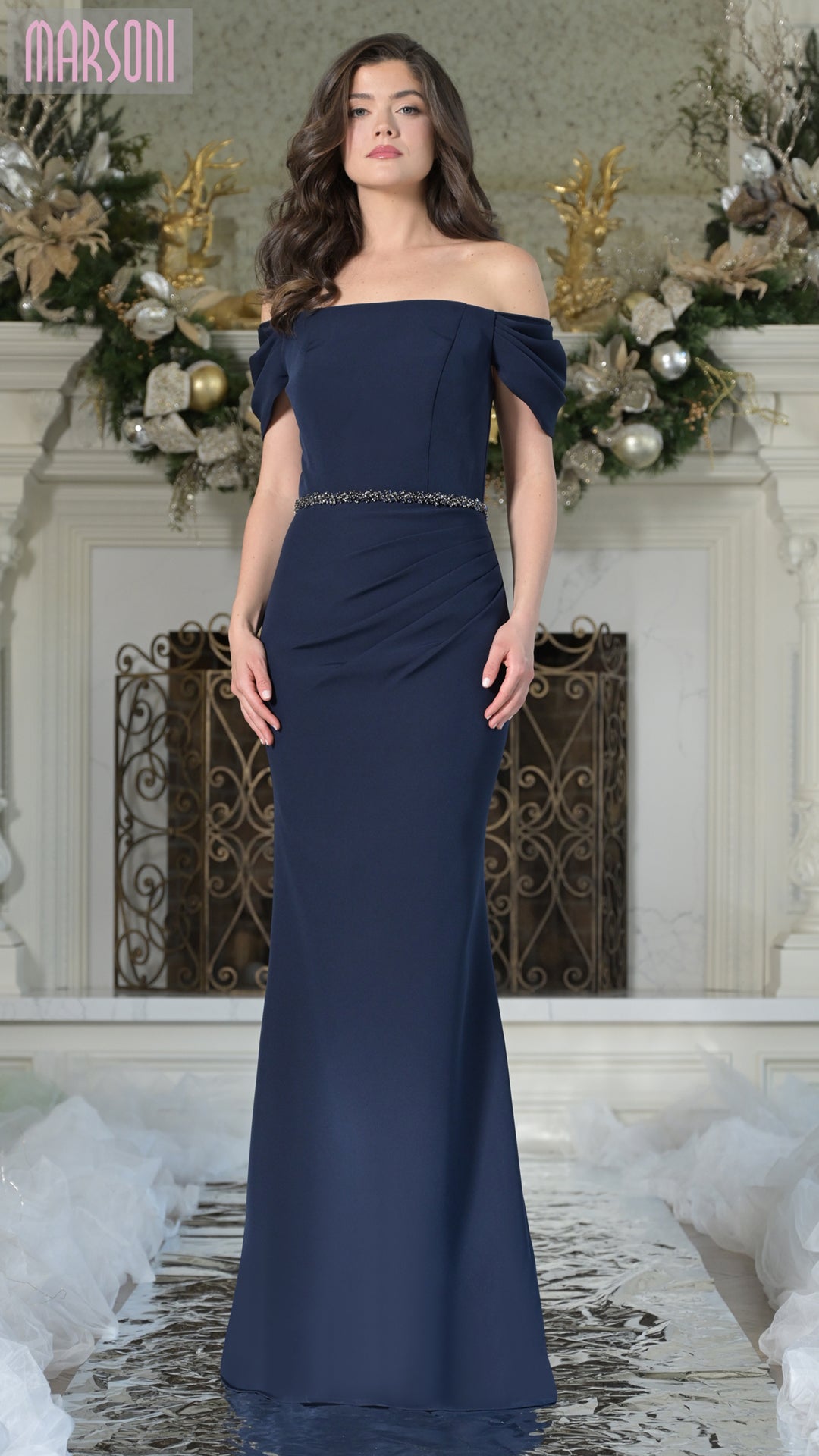 Marsoni MV1352 Fitted Long Formal Beaded Dress
