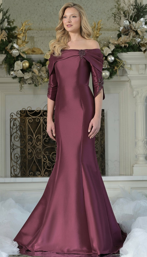 Marsoni MV1360 Long Formal Beaded Applique Evening Dress