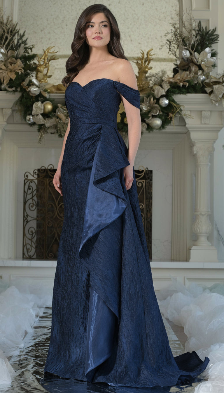 Prom Dresses Long Formal Ruffle Evening Prom Dress Navy