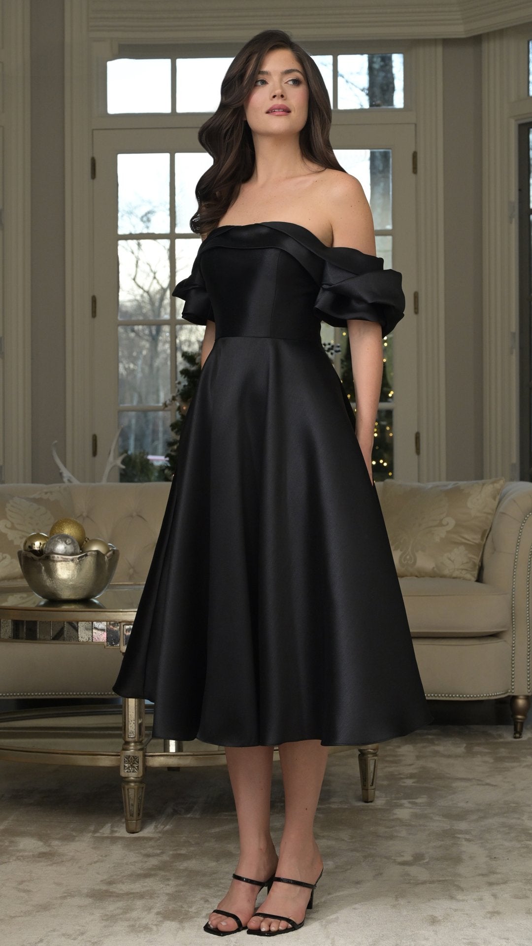 Marsoni MV1369 A Line Midi Length Formal Cocktail Dress