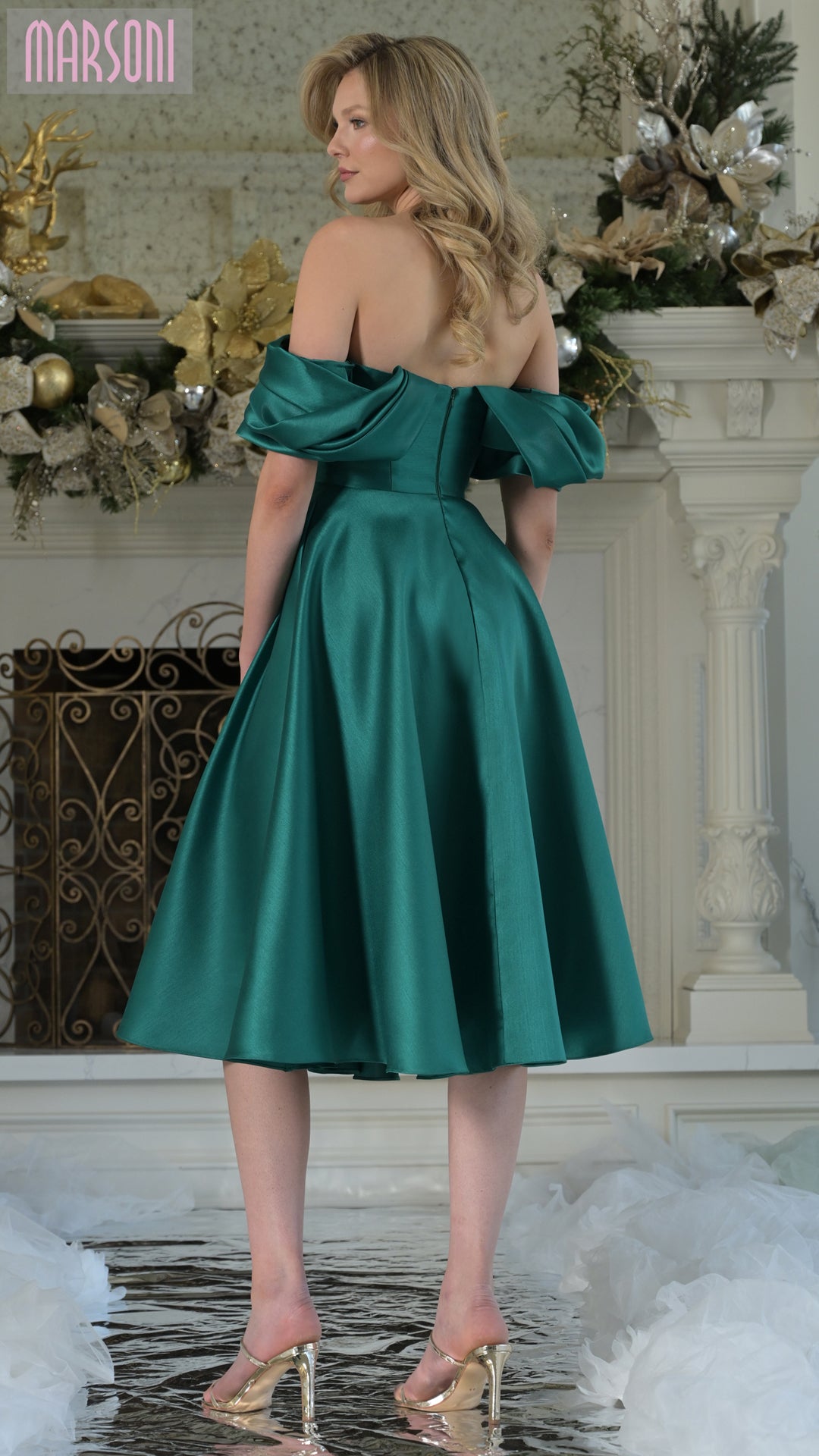 Marsoni MV1369 A Line Midi Length Formal Cocktail Dress