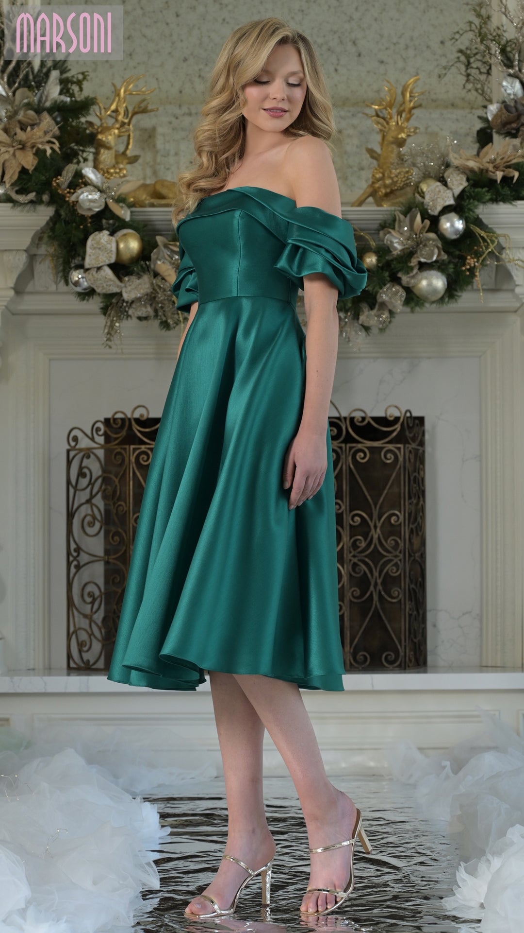 Marsoni MV1369 A Line Midi Length Formal Cocktail Dress