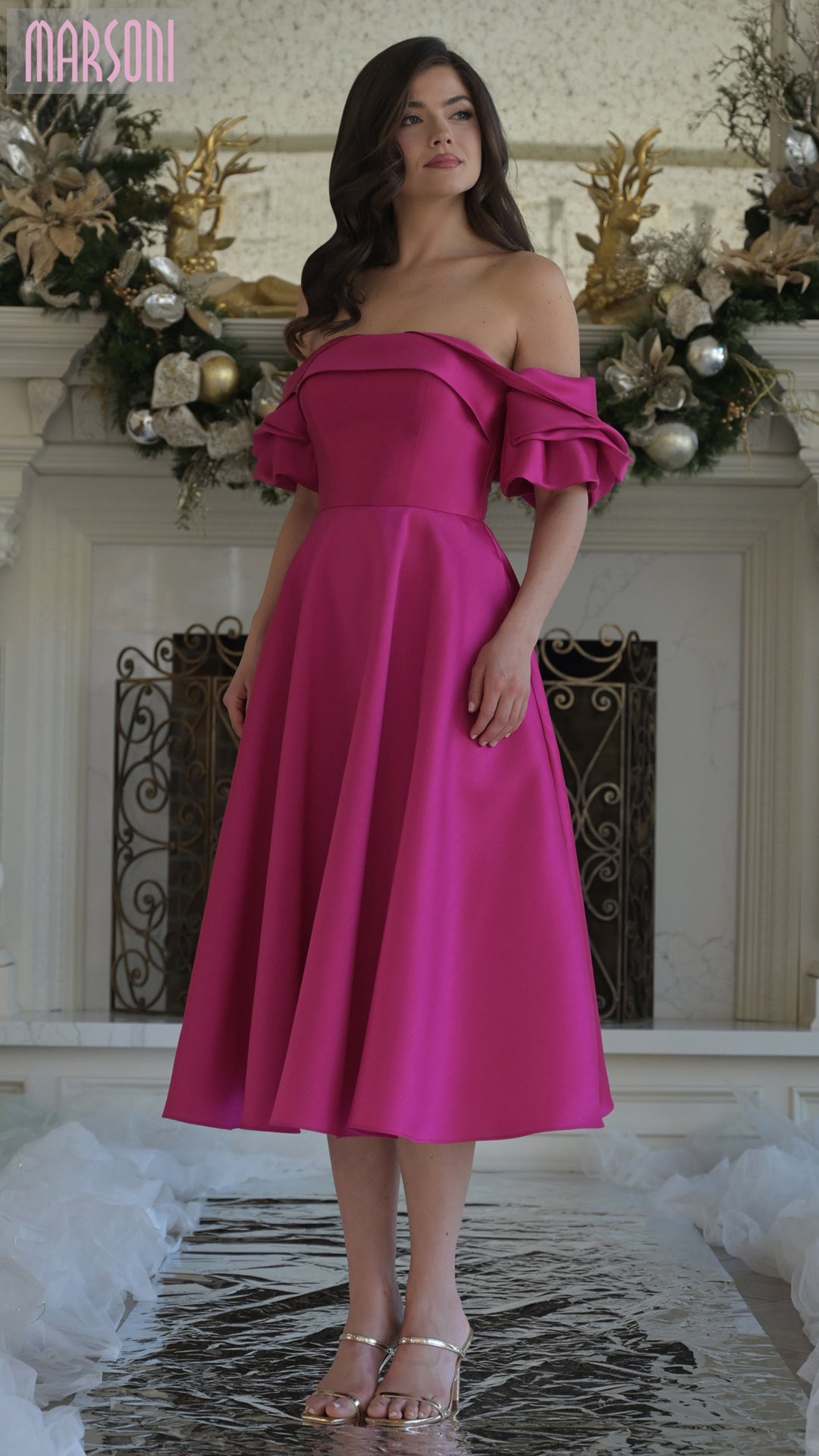 Marsoni MV1369 A Line Midi Length Formal Cocktail Dress