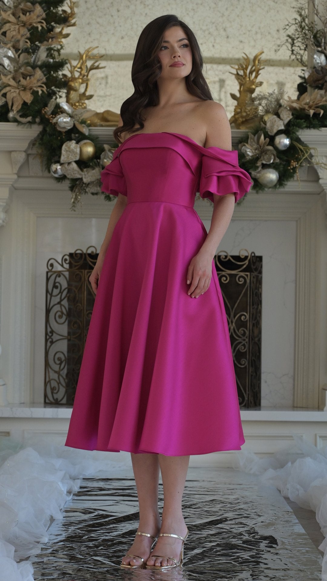 Marsoni MV1369 A Line Midi Length Formal Cocktail Dress