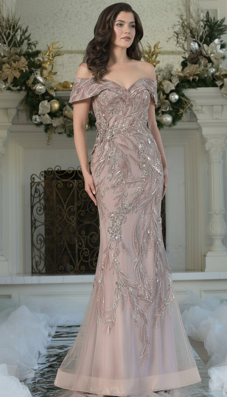 Formal Dresses Beaded Long Formal Mermaid Evening Dress Taupe