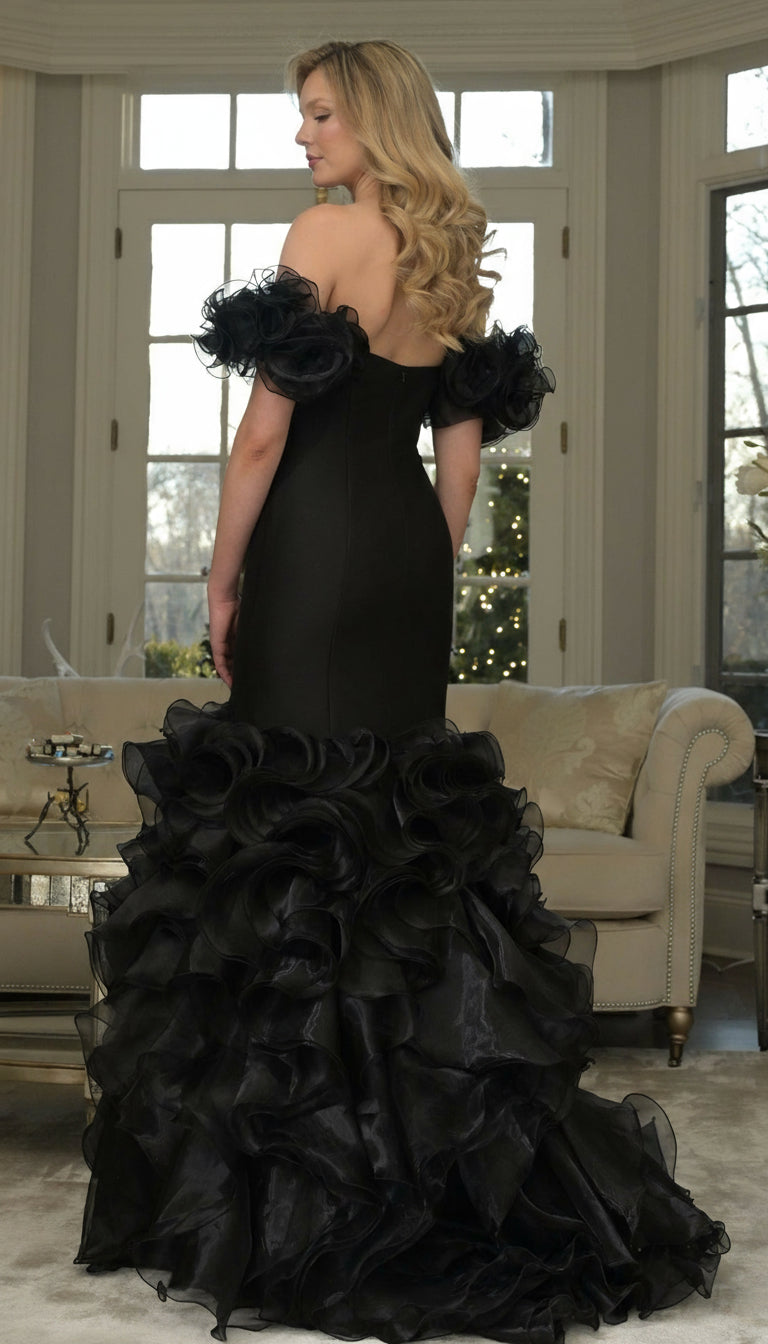 Prom Dresses Long Ruffle Formal Evening Prom Dress Black