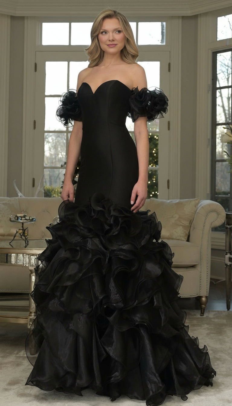 Prom Dresses Long Ruffle Formal Evening Prom Dress Black