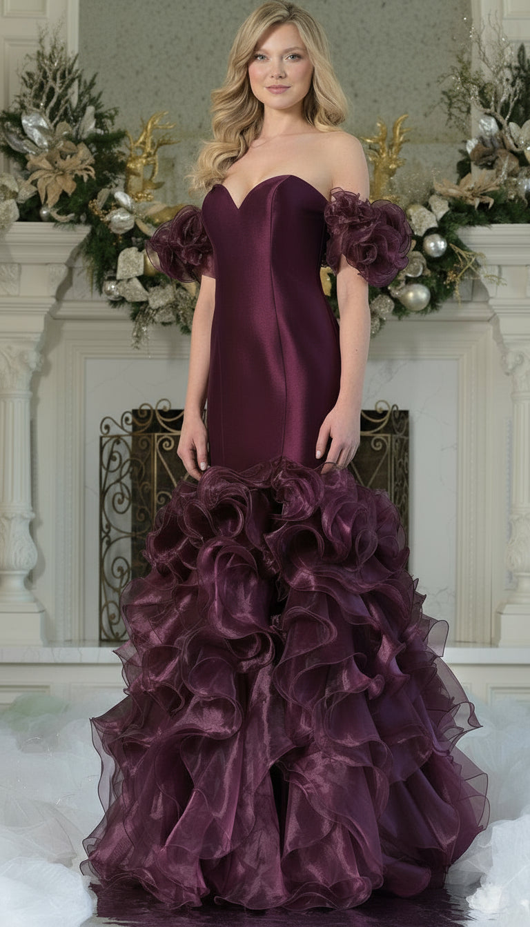 Prom Dresses Long Ruffle Formal Evening Prom Dress Wine