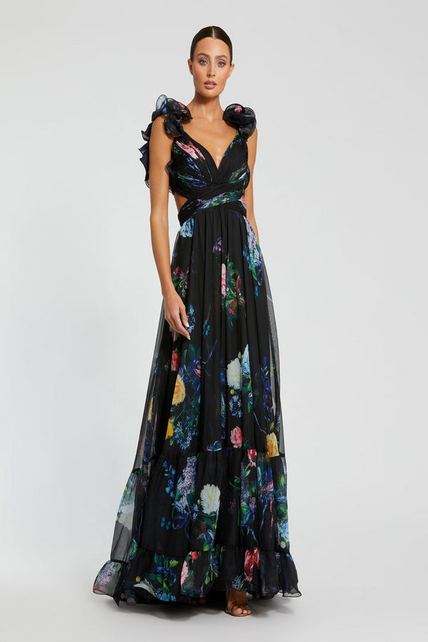 Long Formal Prom Floral Dress A Line Mac Duggal 68746
