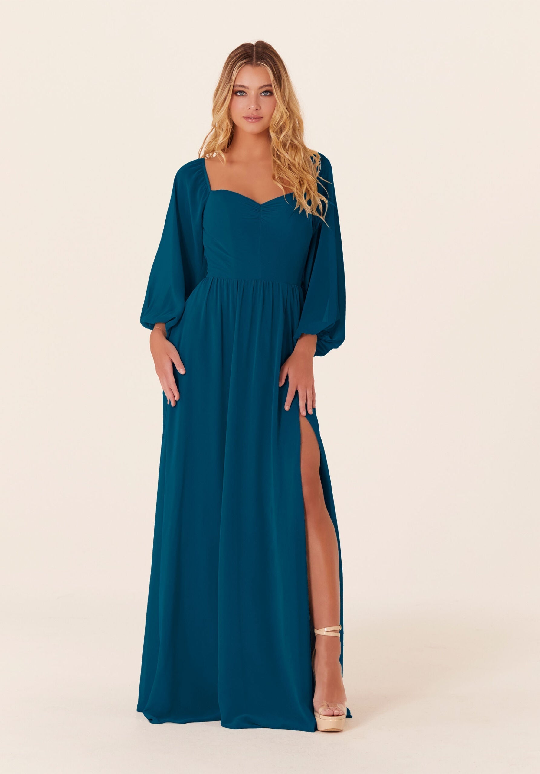 Mother of the Bride Dresses Long Sleeve Formal Long Mother of the Bride Dress Marine-Chiffon-21830-Pleated