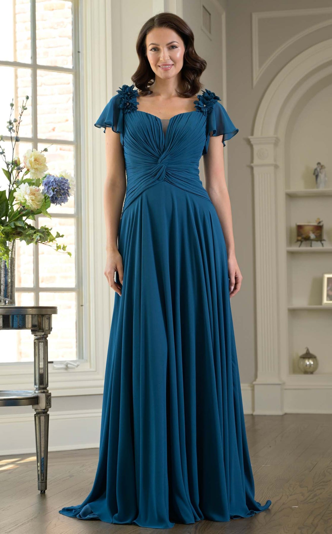 Mother of the Bride Dresses Long Formal 3D Floral A Line Mother of the Bride Dress Teal