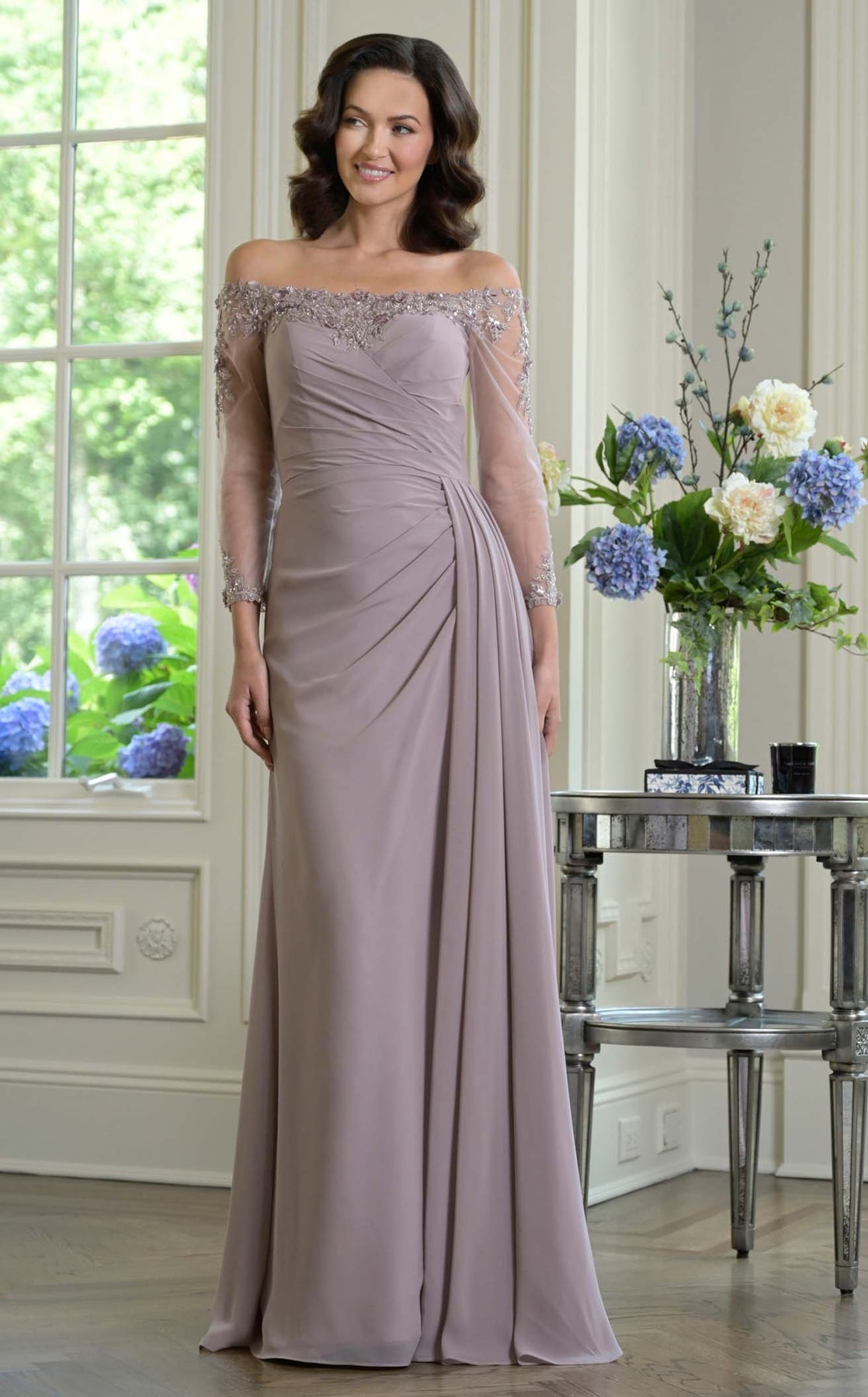 Formal Dresses Long Fitted A Line Pleated Formal Dress Mauve