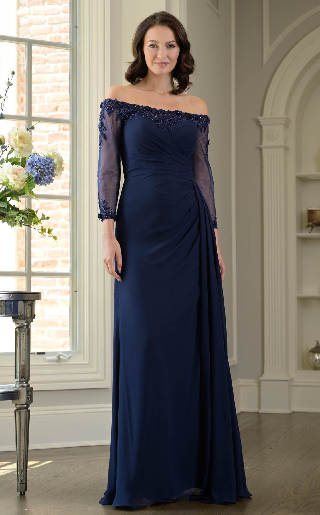 Formal Dresses Long Fitted A Line Pleated Formal Dress Navy