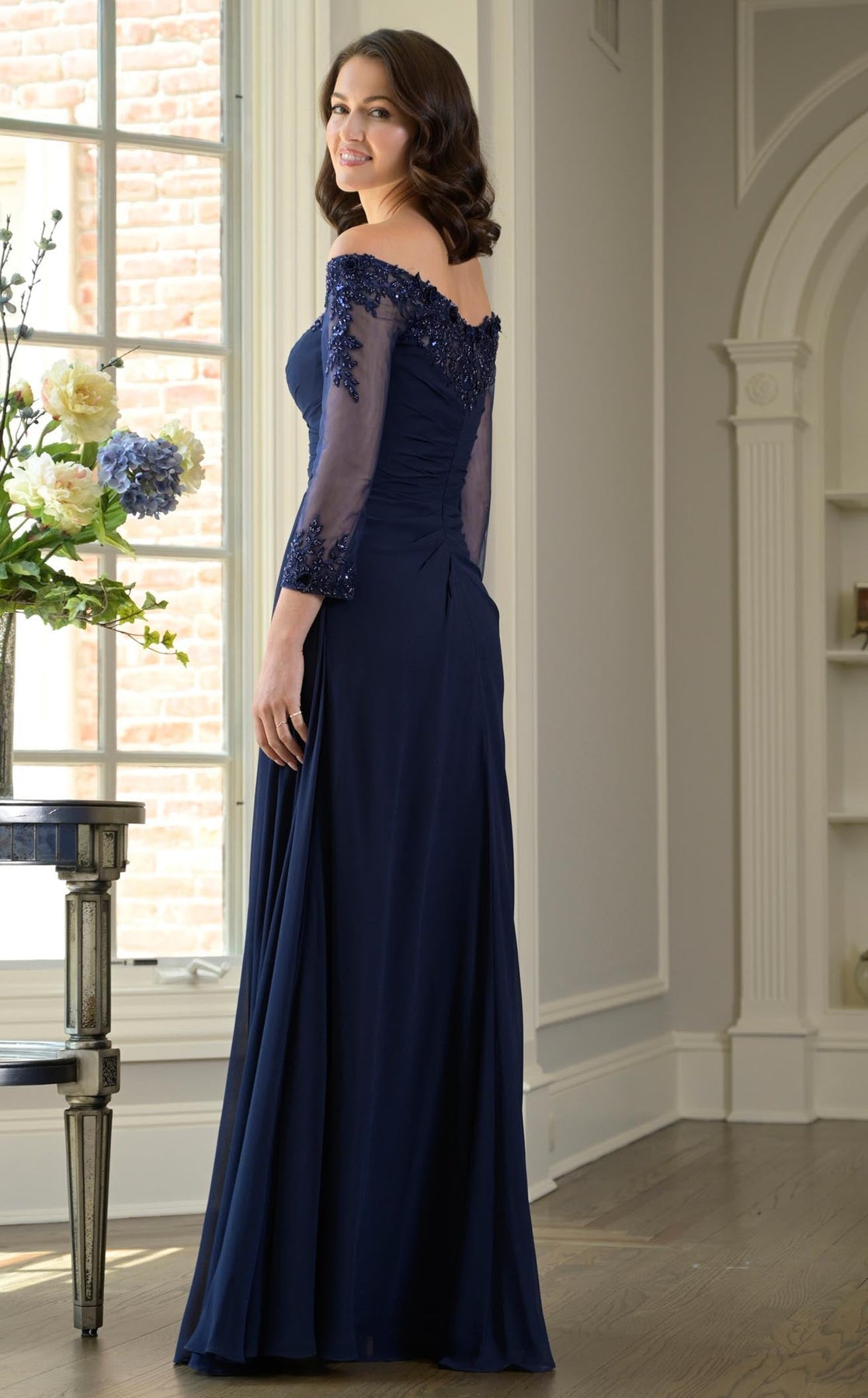 Formal Dresses Long Fitted A Line Pleated Formal Dress Navy