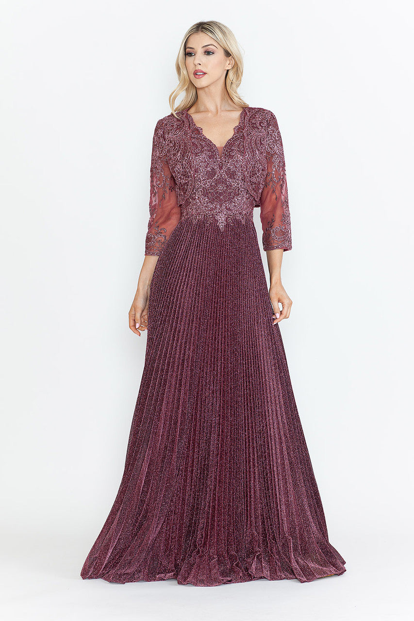 Mother of the Bride Dresses Pleated Long Formal Mother of the Bride Dress Lenovia 8341 Mauve-Mesh-8341-Pleated