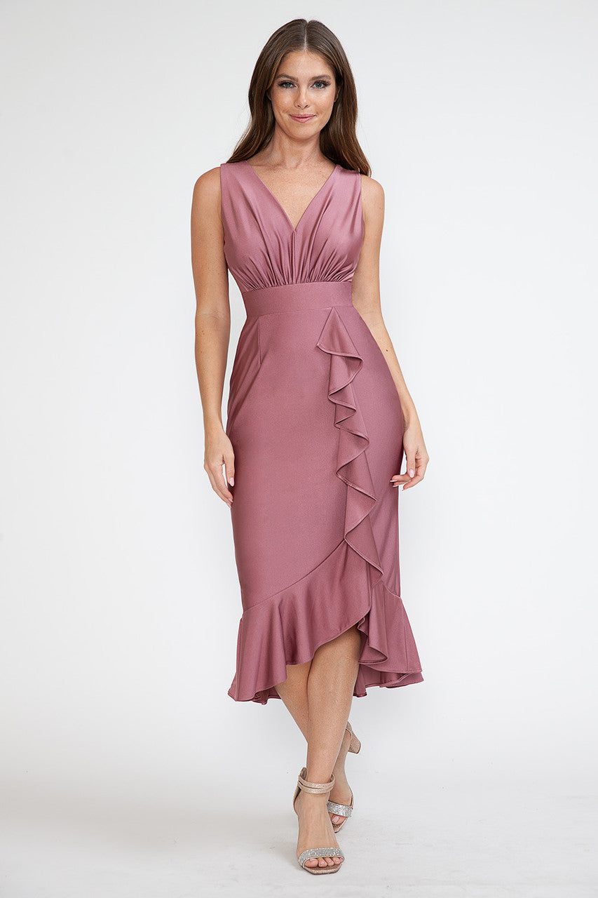 Cocktail Dresses Midi Short Cocktail Ruffle Dress Lenovia 5280 Mauve-Metallic-5280-Ruffle