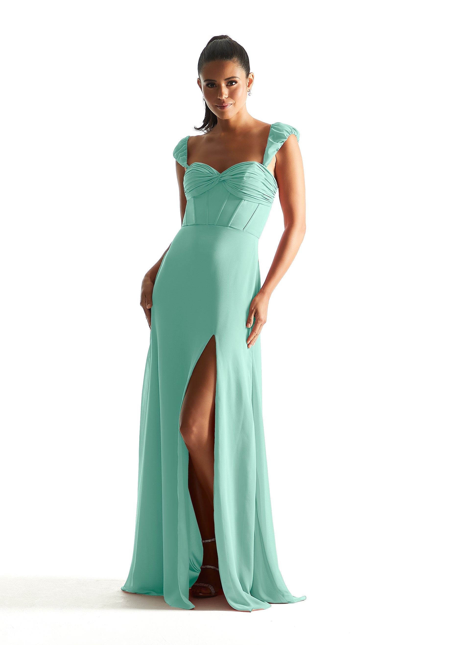 Formal Dresses Slit Formal Long Corset Dress Mint-Chiffon-21855-Corset