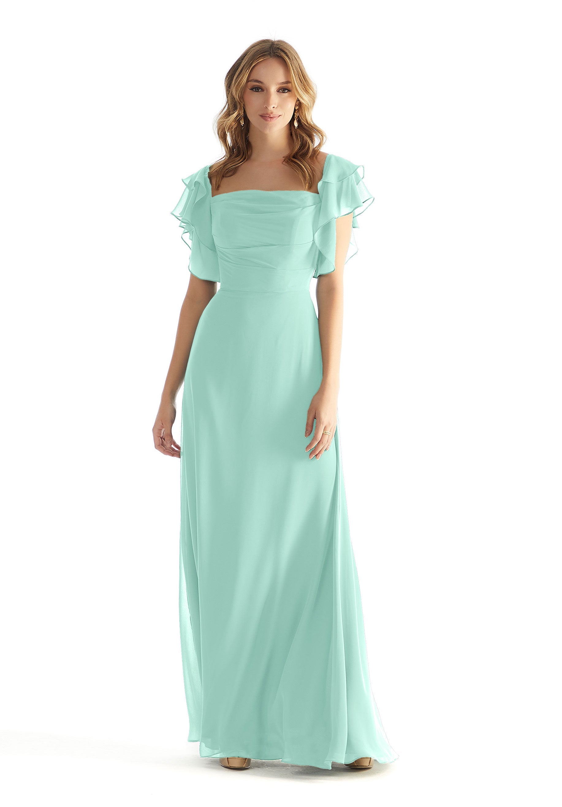Formal Dresses Formal Ruffle Long Evening Dress Mint-Chiffon-31227-Ruffle