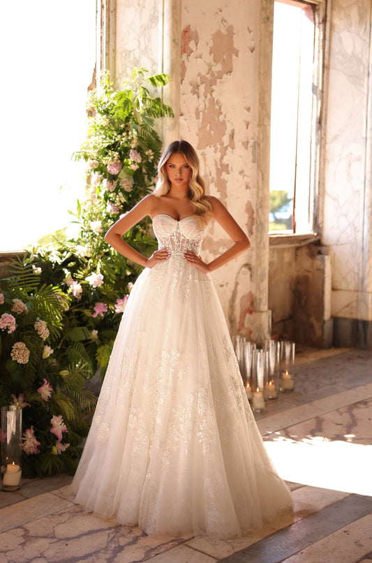 Wedding Dresses Glitter Long A Line Wedding Dress Ivory/Ivory