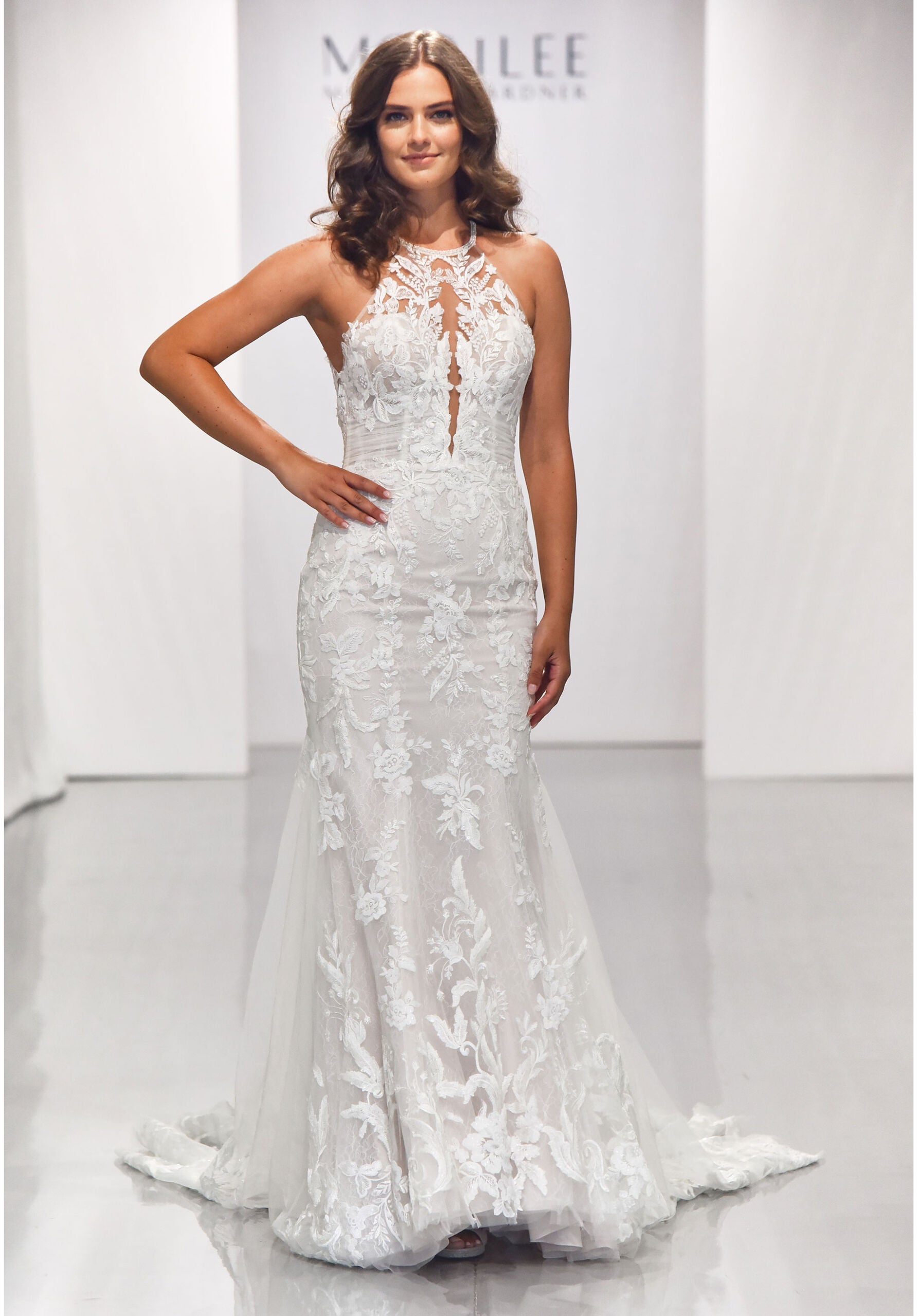 Wedding Dresses Long Fitted Bridal Beaded Lace Wedding Dress MGNY Madeline Gardner New York 2303 Ivory/Sand/Honey