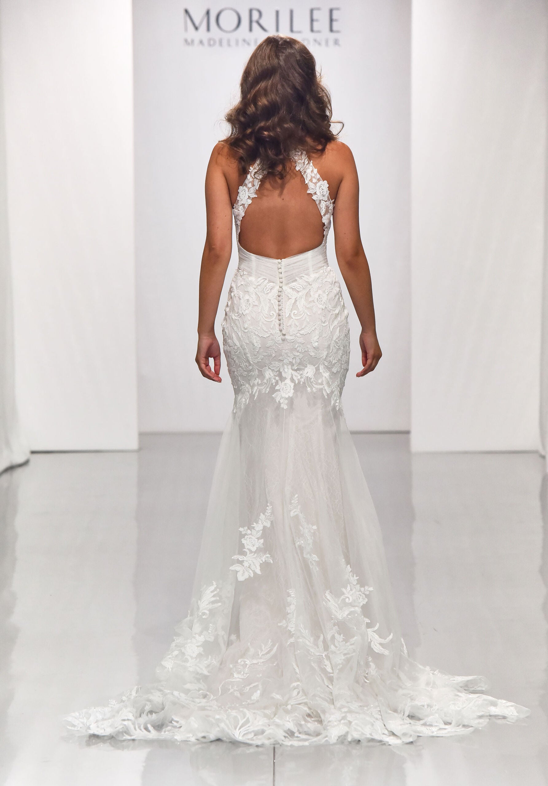 Wedding Dresses Long Fitted Bridal Beaded Lace Wedding Dress MGNY Madeline Gardner New York 2303 Ivory/Sand/Honey