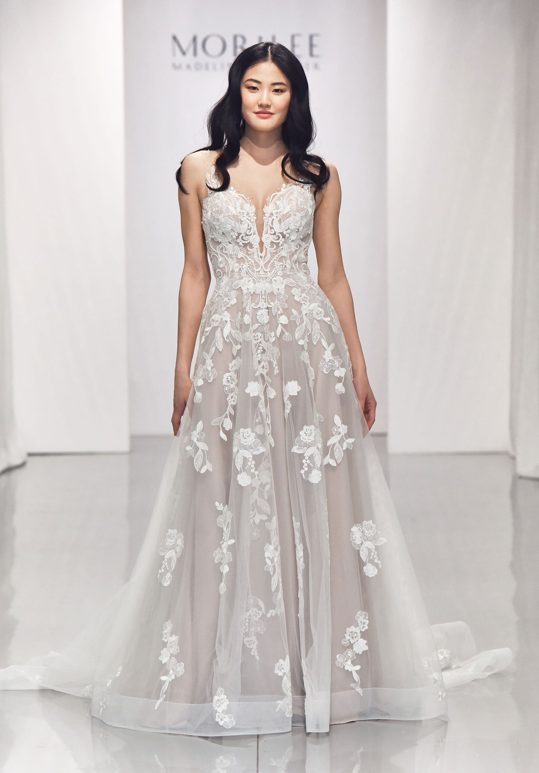 Wedding Dresses Long A Line Bridal Glitter Wedding Dress MGNY Madeline Gardner New York 2306 Ivory/Cappuccino/Honey