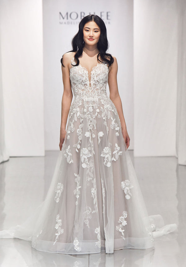 Long A Line Bridal Glitter Wedding Dress MGNY Madeline Gardner New York 2306