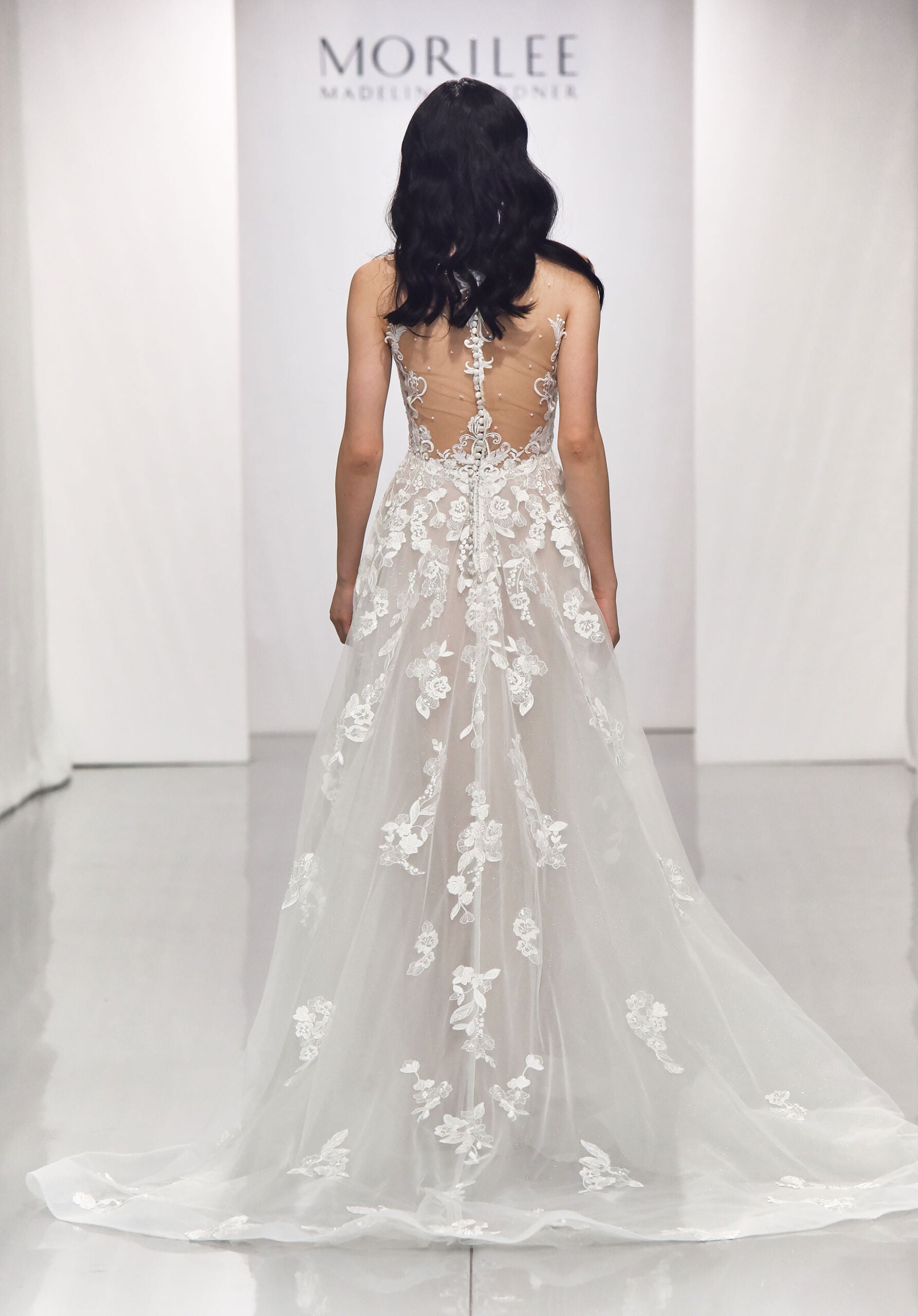 Wedding Dresses Long A Line Bridal Glitter Wedding Dress MGNY Madeline Gardner New York 2306 Ivory/Cappuccino/Honey