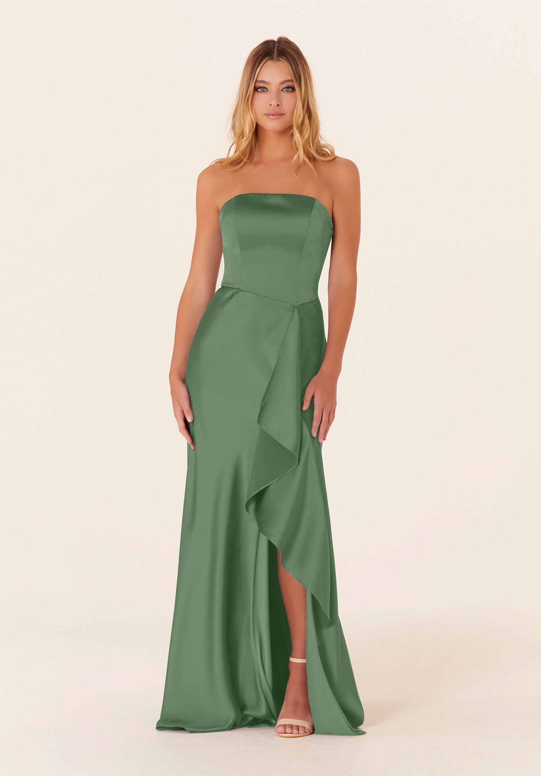 Formal Dresses Long Formal A Line Evening Dress Moss-Satin-21834-Ruffle