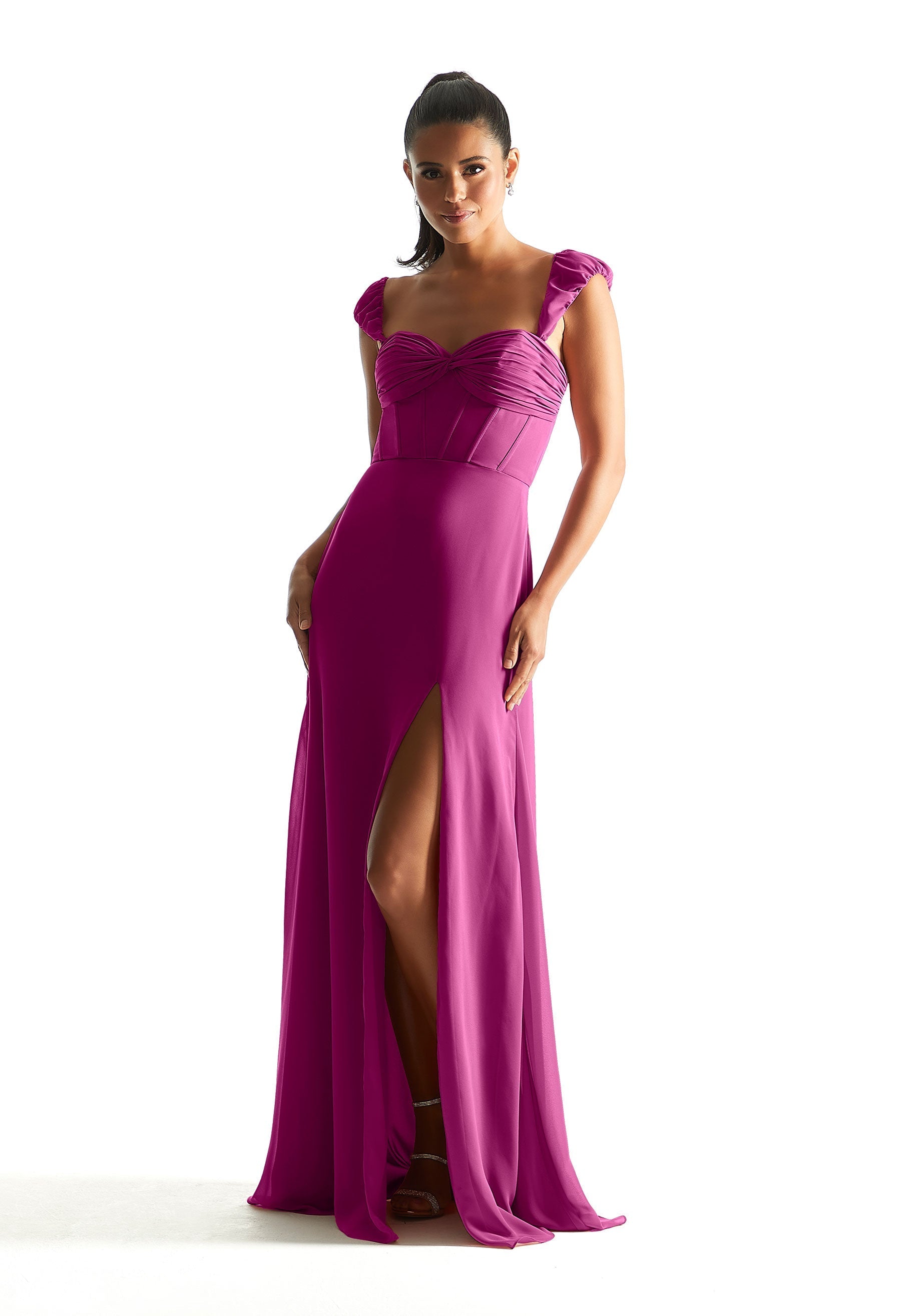 Formal Dresses Slit Formal Long Corset Dress Mulberry-Chiffon-21855-Corset