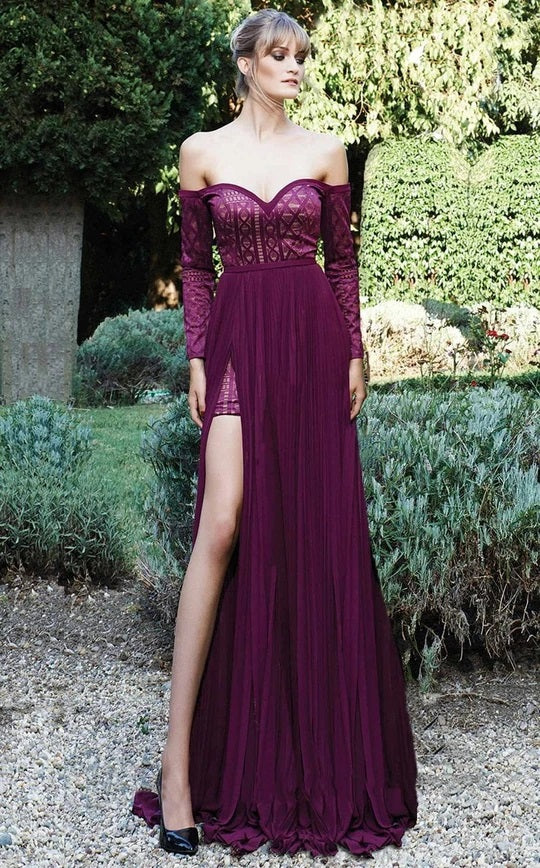 MNM Couture N0117 Long Pattern Slit Formal Evening Dress