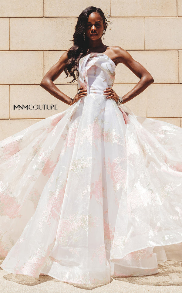MNM Couture N0290 Long Ball Gown Pleated Metallic Evening Prom Dress