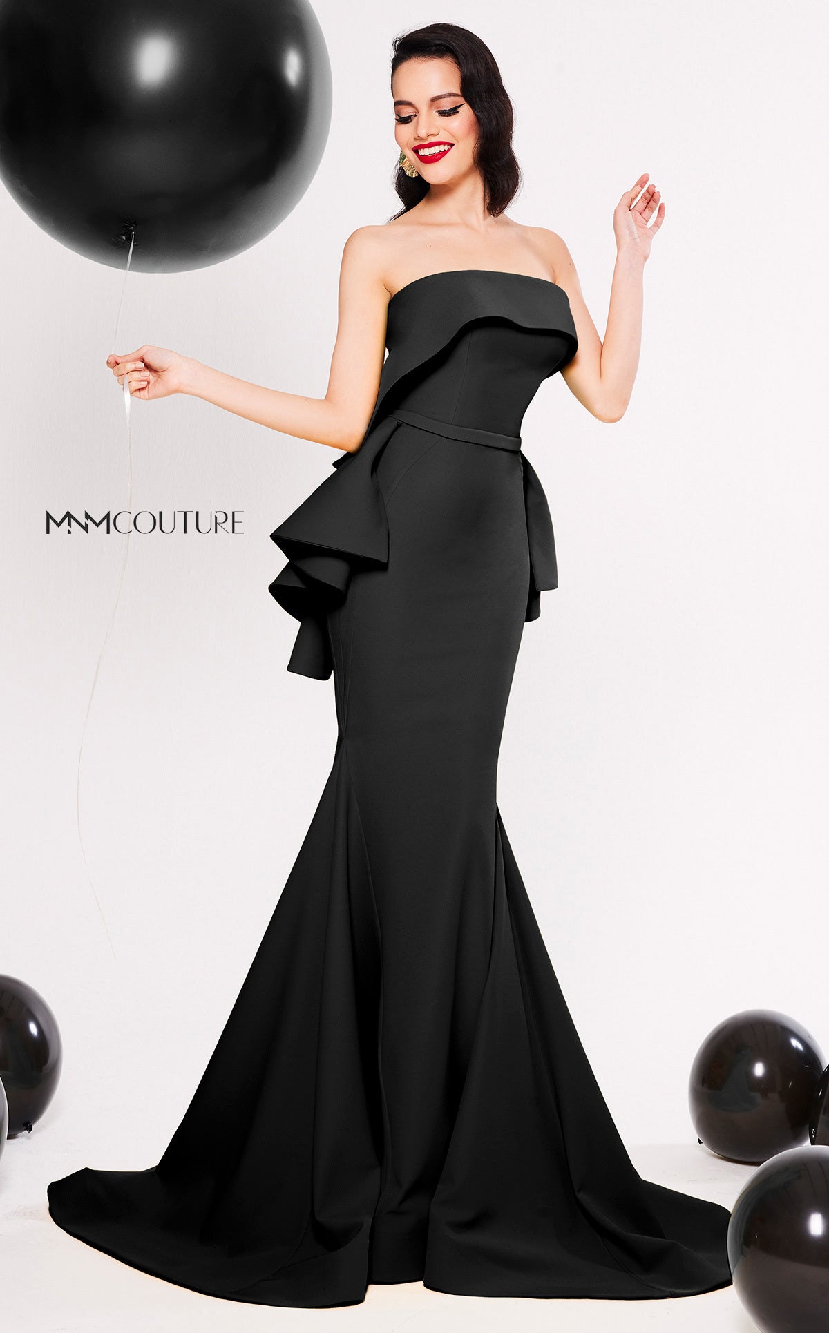 MNM Couture N0325 Long Mermaid Formal Peplum Evening Prom Dress