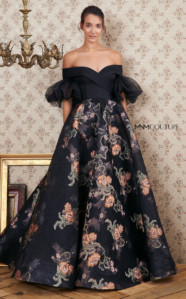 MNM Couture N0354 A Line Long Formal Floral Evening Prom Dress