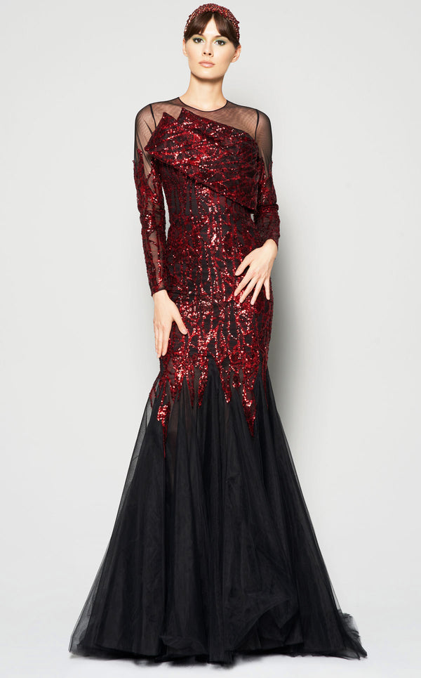 MNM Couture N0362 Long Sleeve Formal Sequin Mermaid Dress