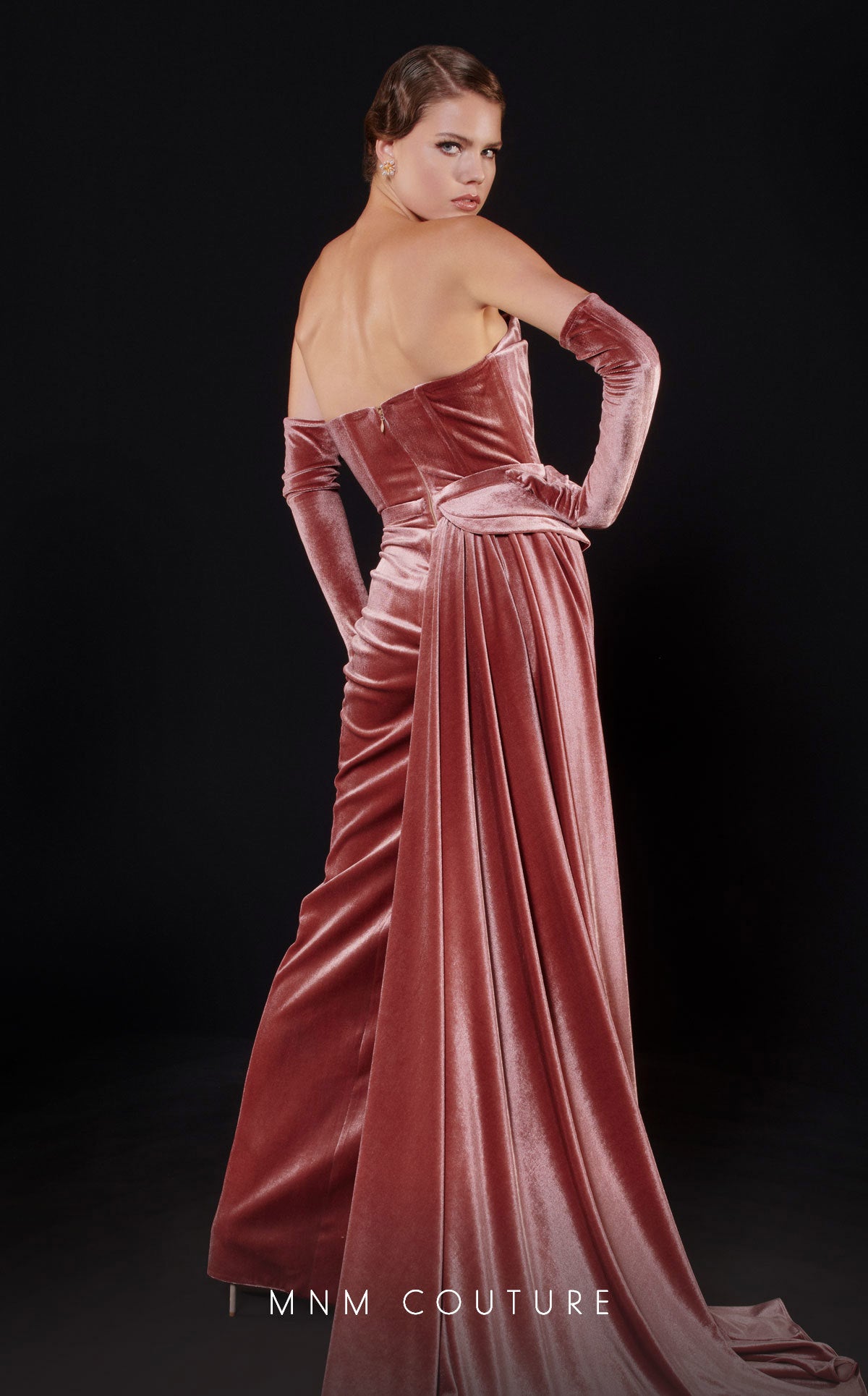 MNM Couture N0515 Long Formal Fitted Velvet Evening Dress