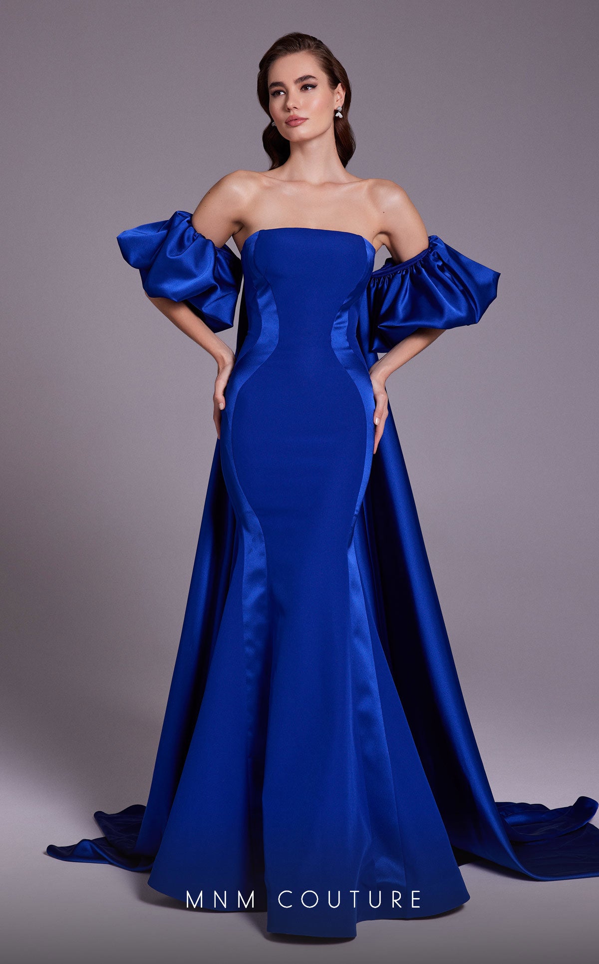 MNM Couture N0526A Long Fitted Overskirt Mermaid Formal Dress