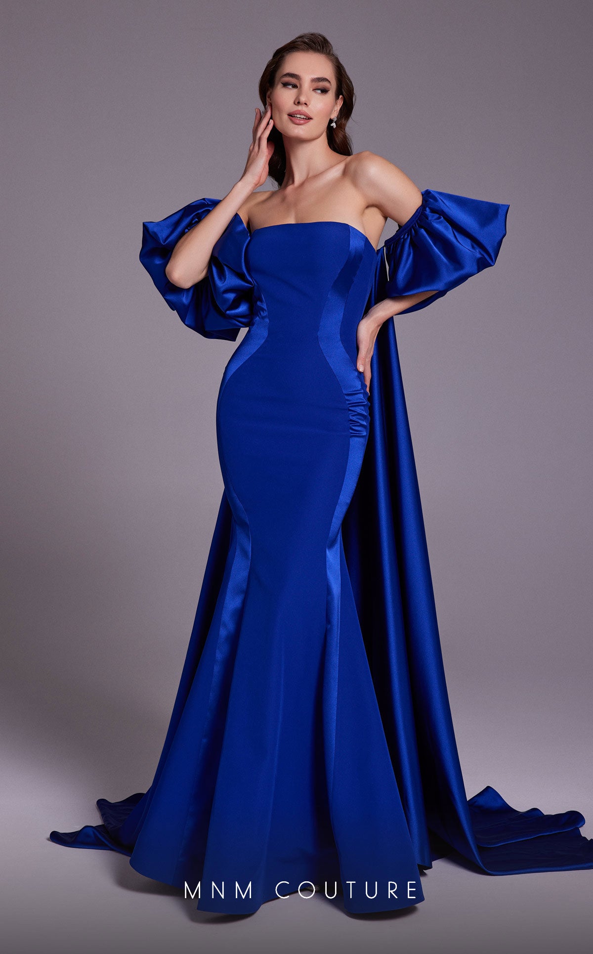 MNM Couture N0526A Long Fitted Overskirt Mermaid Formal Dress