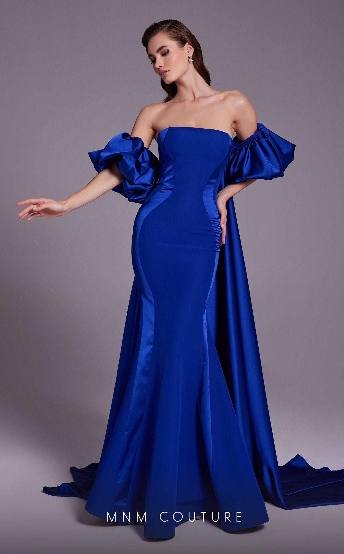 MNM Couture N0526A Long Fitted Overskirt Mermaid Formal Dress