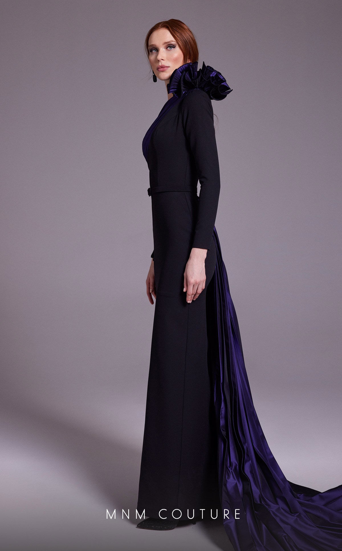 MNM Couture N0529 Long Pleated Formal Floral Metallic Evening Dress
