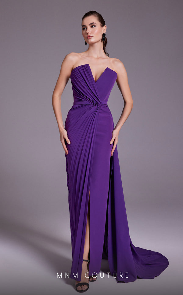 MNM Couture N0532 Pleated Slit Long Formal Evening Dress