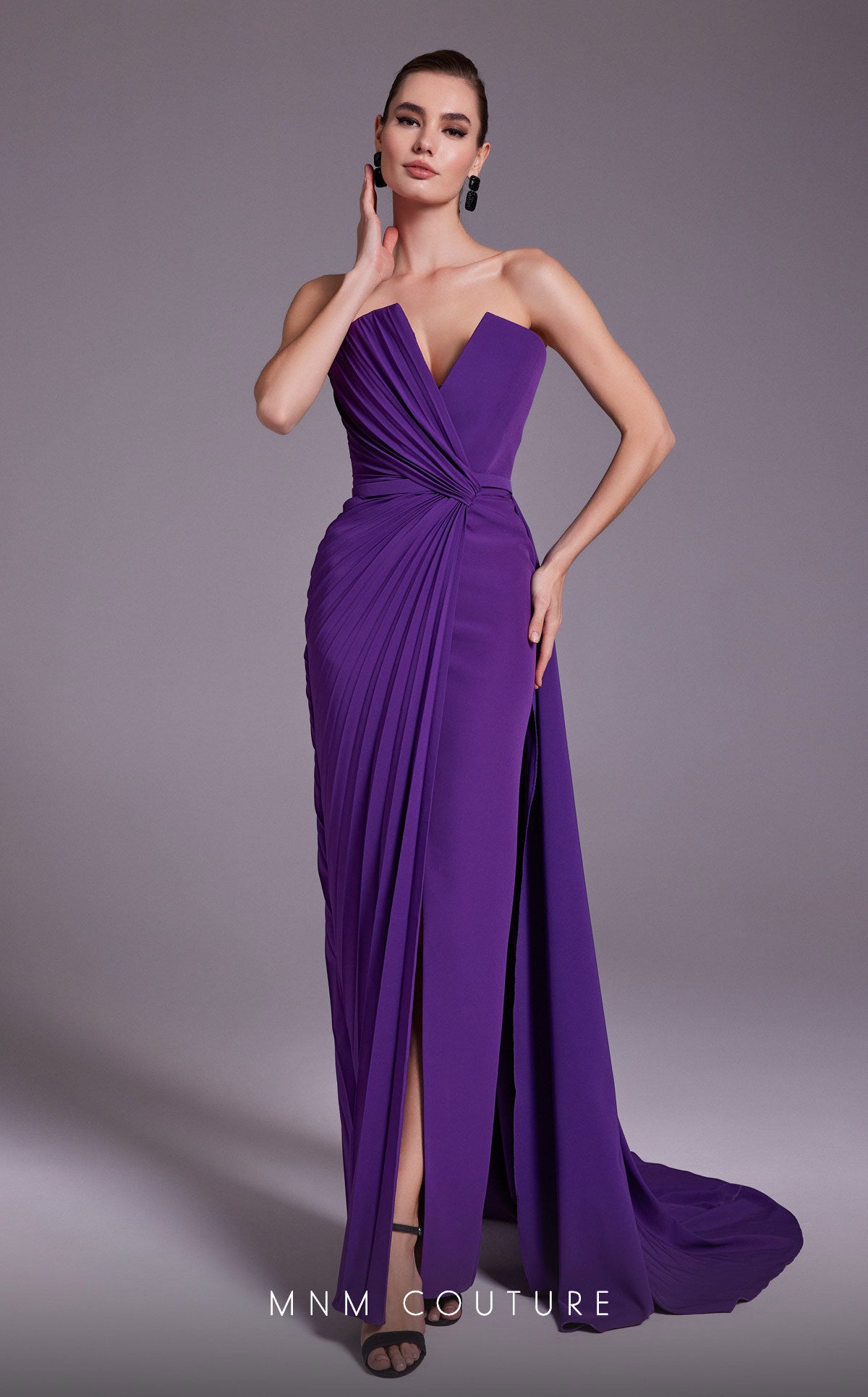 MNM Couture N0532 Pleated Slit Long Formal Evening Dress