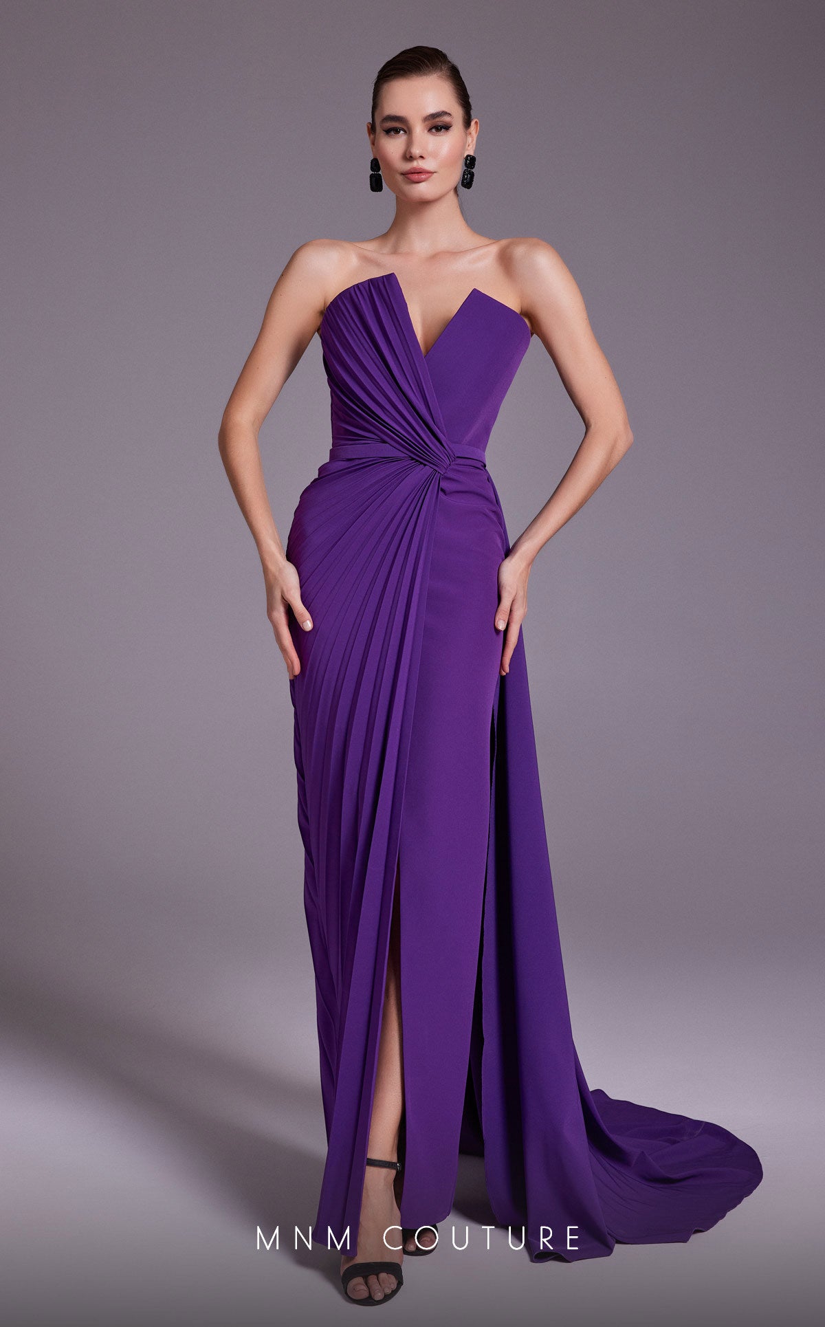 MNM Couture N0532 Pleated Slit Long Formal Evening Dress