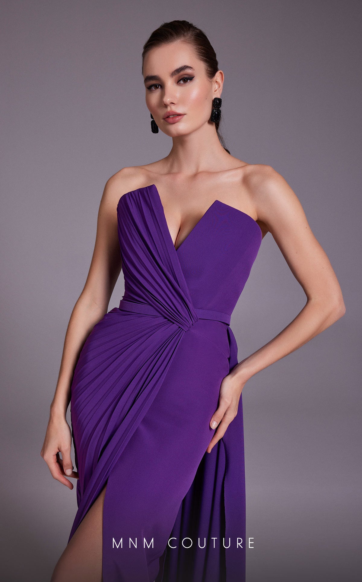 MNM Couture N0532 Pleated Slit Long Formal Evening Dress