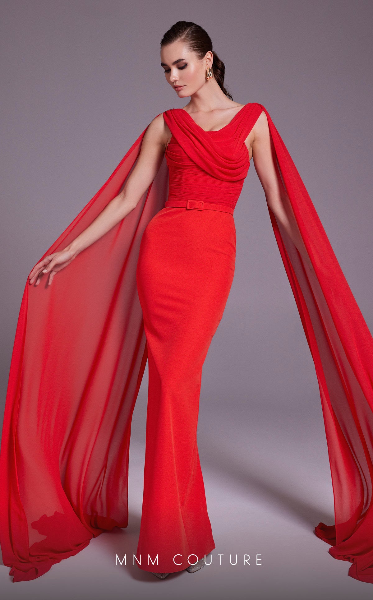 MNM Couture N0534 Fitted Ruched Formal Long Evening Dress